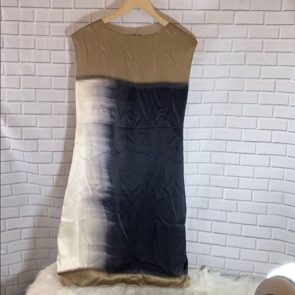 Elie Tahari Black/Beige Watercolor Silk Dress Sz 4 - Picture 2 of 5